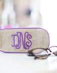Eyeglass case, in linen or plastic-coated cotton, custom monogram, 6.75 in. long by 3 in. wide