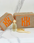 Milan Small Case, in linen or plastic-coated cotton, custom monogram, 6 in. by 4 in.