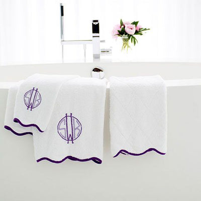 Ellis Hill Terry Bath Towels with Monogram and Scallop Piping