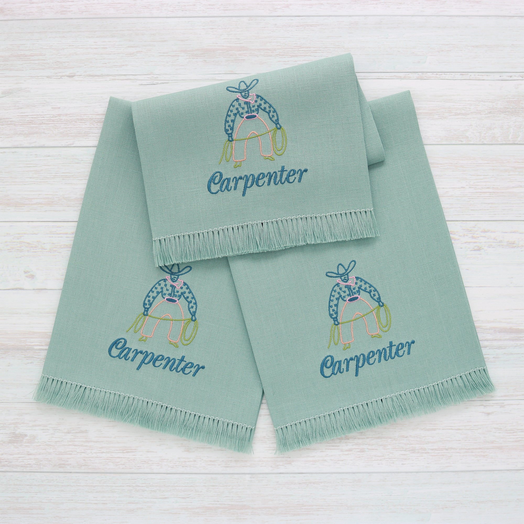 Custom Cowboy Linen Fringe Guest Towels (Set of 2)