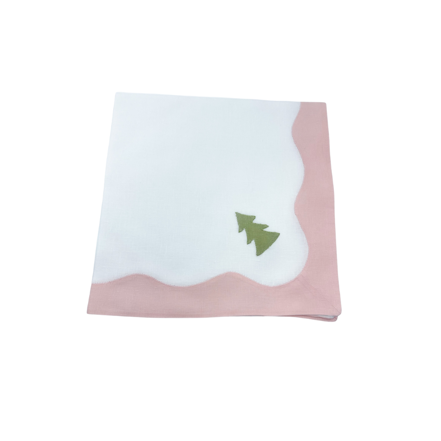 Pink &amp; Green Tree Holiday Dinner Napkin, Set of Four