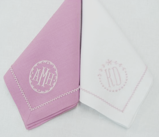Ellis Hill Picot Trim Linen Dinner Napkin with Monogram