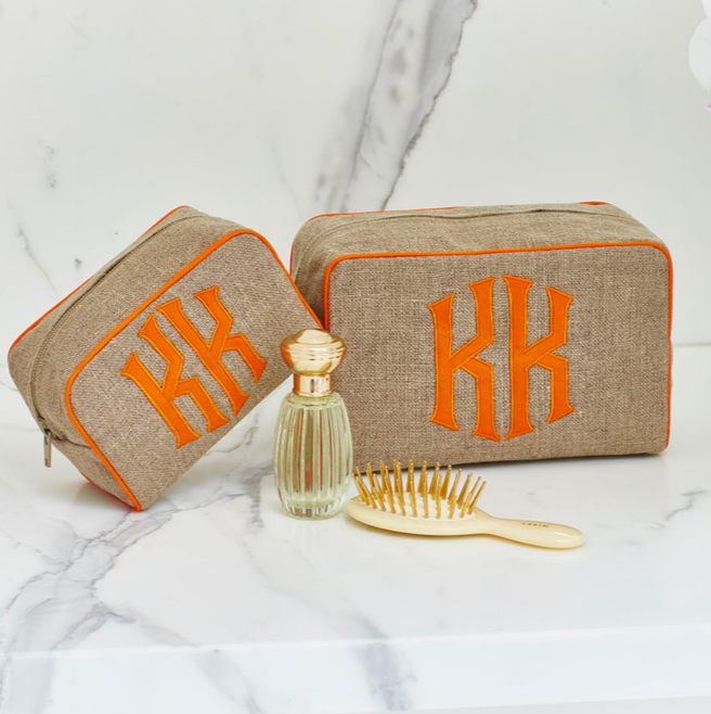 Milan Small Case, in linen or plastic-coated cotton, custom monogram, 6 in. by 4 in.