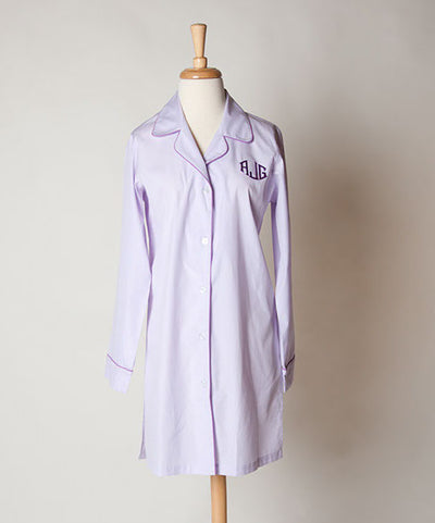 Ellis Hill women's poplin cotton, button-front nightshirt with monogram
