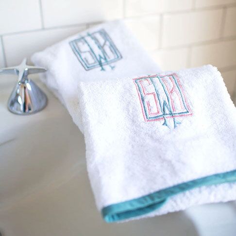 Ellis Hill Washcloth with Monogram and Straight Edge Piping