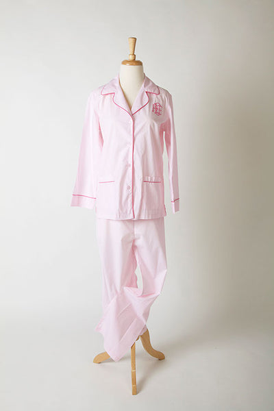 Ellis Hill poplin cotton, long-sleeve pajama top and pants with monogram