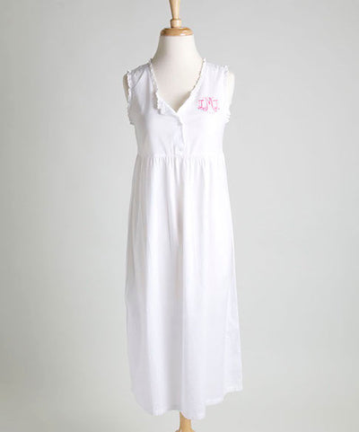 Ellis Hill women's poplin cotton, sleeveless eyelet nightie with monogram